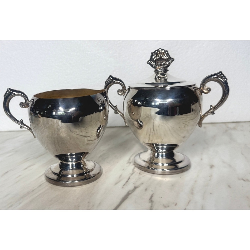 Vintage Silver Plated Creamer and Lidded Sugar Bowl Set with Gold Wash Interior